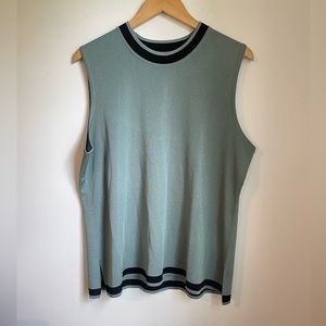 Exclusively Misook designer teal & black sleeveless blouse, plus size 3x